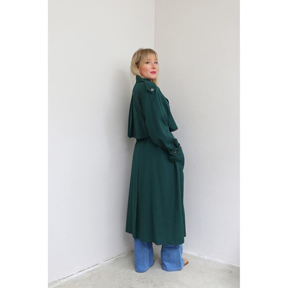 1980's Vintage Classic Evergreen Full Length Belted Trench Coat ~ Women's MD LG - Picture 3 of 11